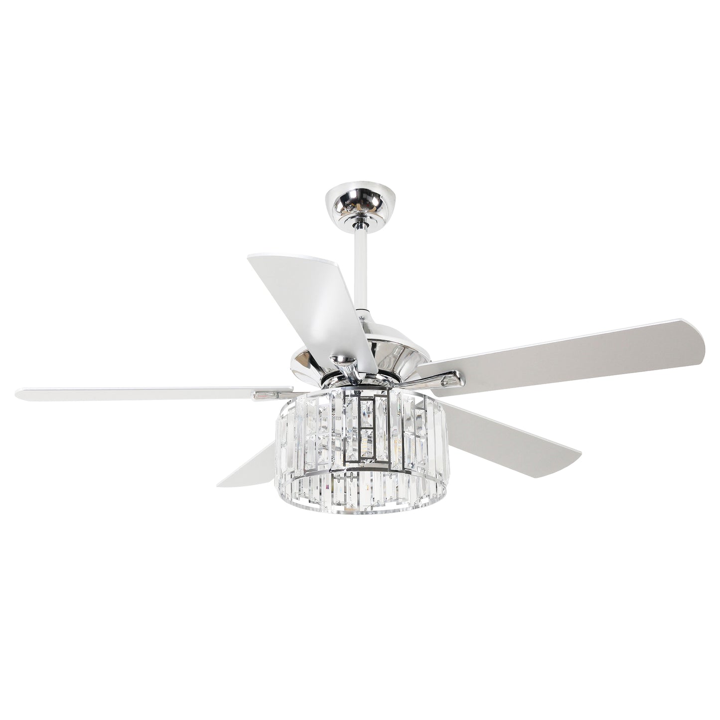 52" Crystal Ceiling Fan with Light & Remote – Chrome 5-Blade, DC Motor, Large Room