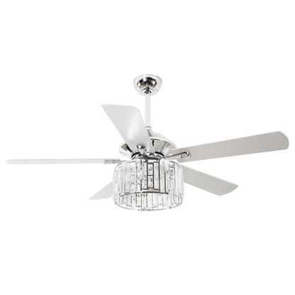 52" Crystal Ceiling Fan with Light & Remote – Chrome 5-Blade, DC Motor, Large Room