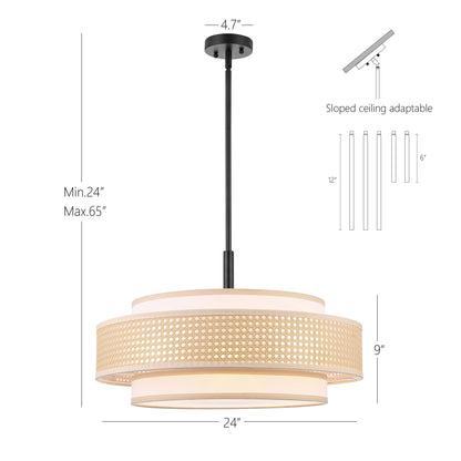 Modern Chandelier Black 24" 5-Light Woven Rattan Shade