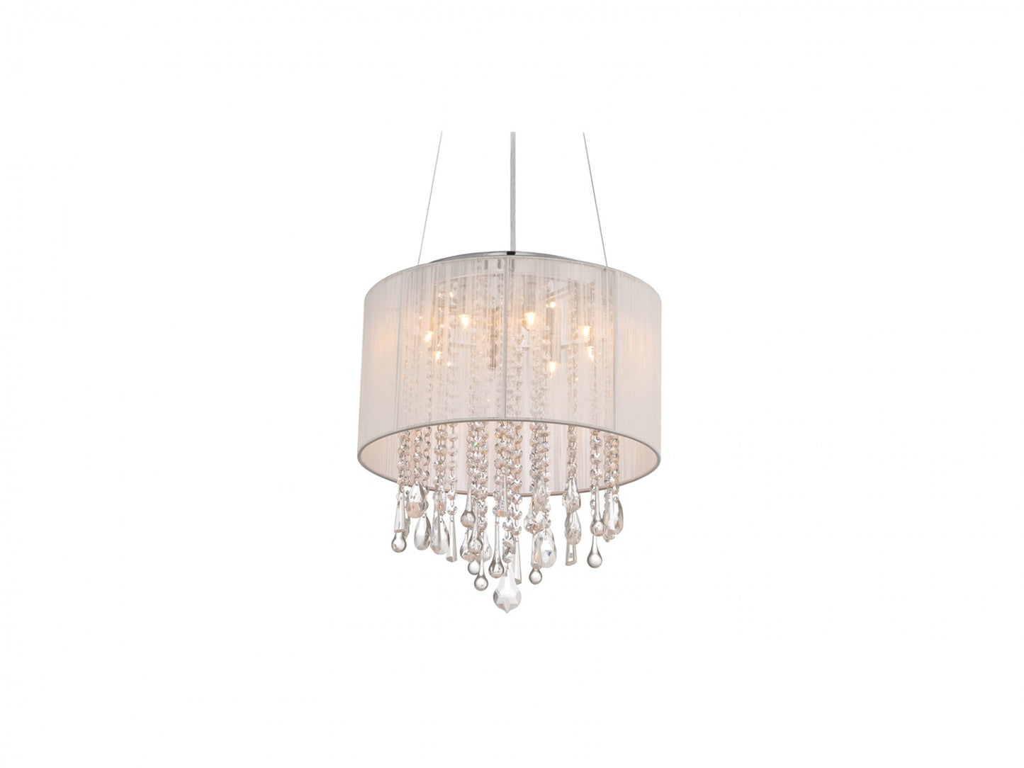 Beverly Dr. Traditional 16" Round White Silk and Crystal Chandelier
