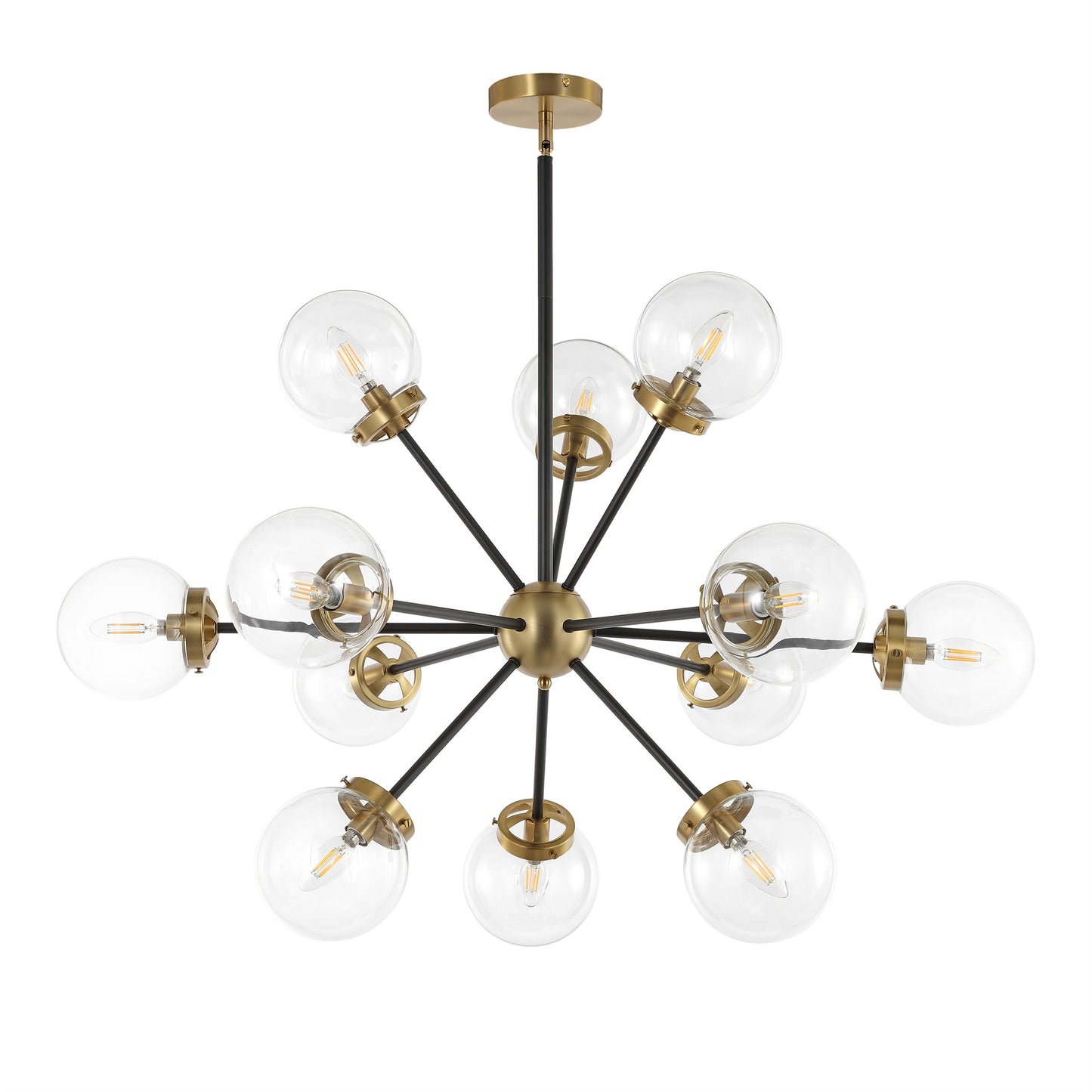 Modern Chandelier Sputnik Black Brass 12-Light Glass 39"