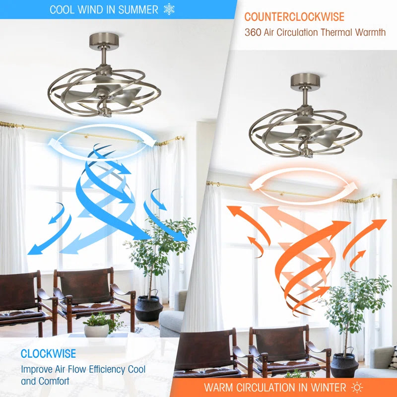 27" Modern Fandelier Ceiling Fan with Light & Remote – Satin Nickel, 3-Blade, DC Motor