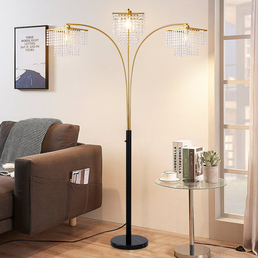 Brio 90" 3-Light Modern Gold Crystal Arc Floor Lamp
