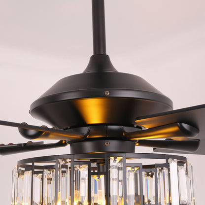 52" Crystal Ceiling Fan with Light & Remote – Black 5-Blade, DC Motor, Large Room