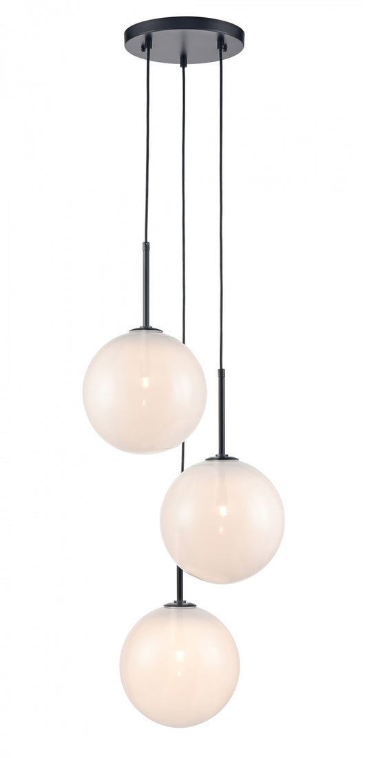 Delilah 3-Light Matte Black White Globe Pendant Light