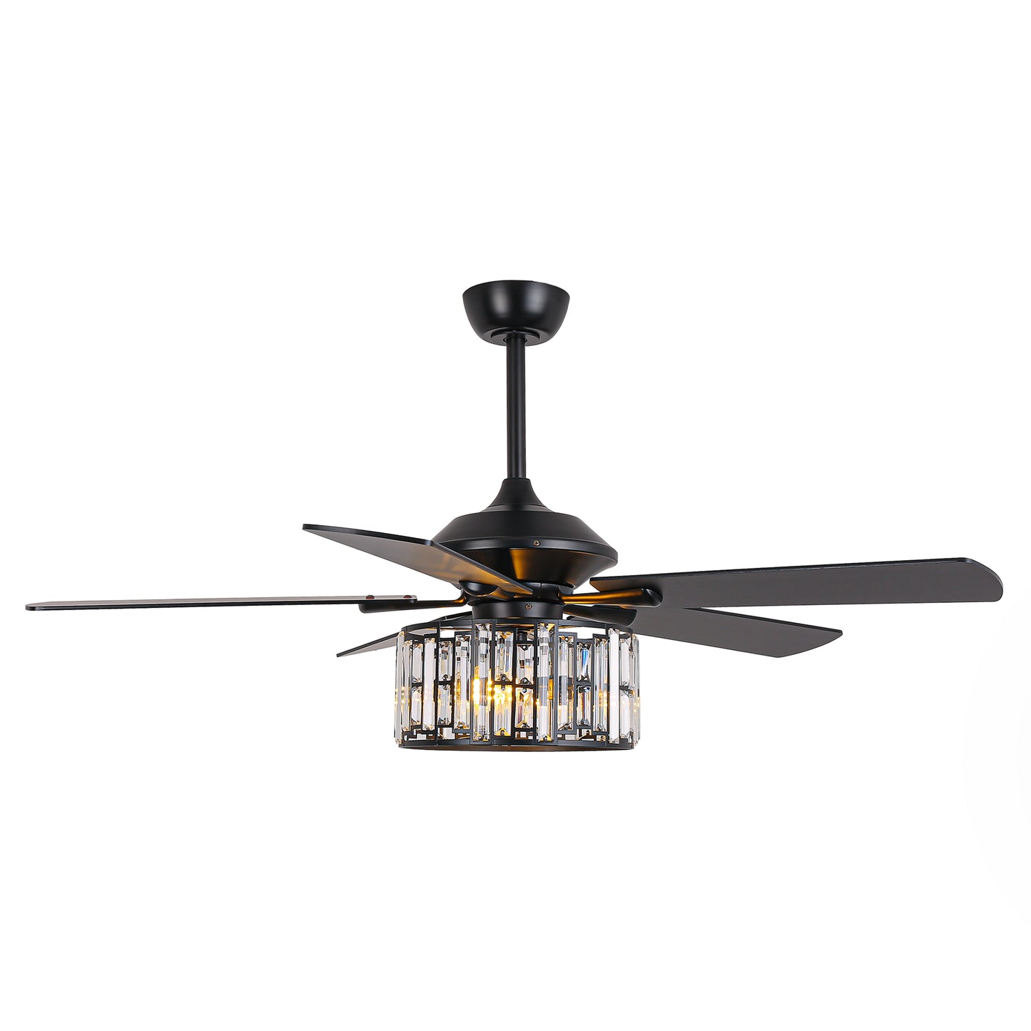 52" Crystal Ceiling Fan with Light & Remote – Black 5-Blade, DC Motor, Large Room