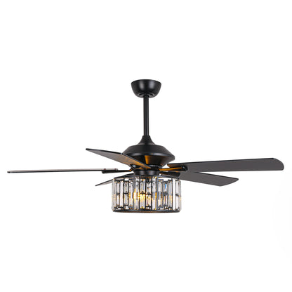 52" Crystal Ceiling Fan with Light & Remote – Black 5-Blade, DC Motor, Large Room
