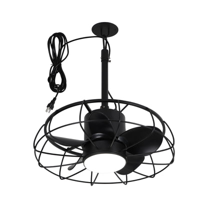 20" Indoor/Outdoor Black Industrial Plug-In Ceiling Fan with Light