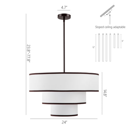 Modern Chandelier 24" 5-Light Bronze Tiered Drum Linen Shade