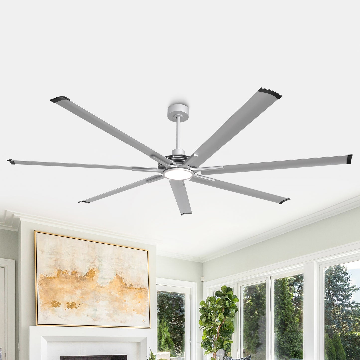 Ceiling Fan Industrial 84" Modern Silver 7-Blade LED Light