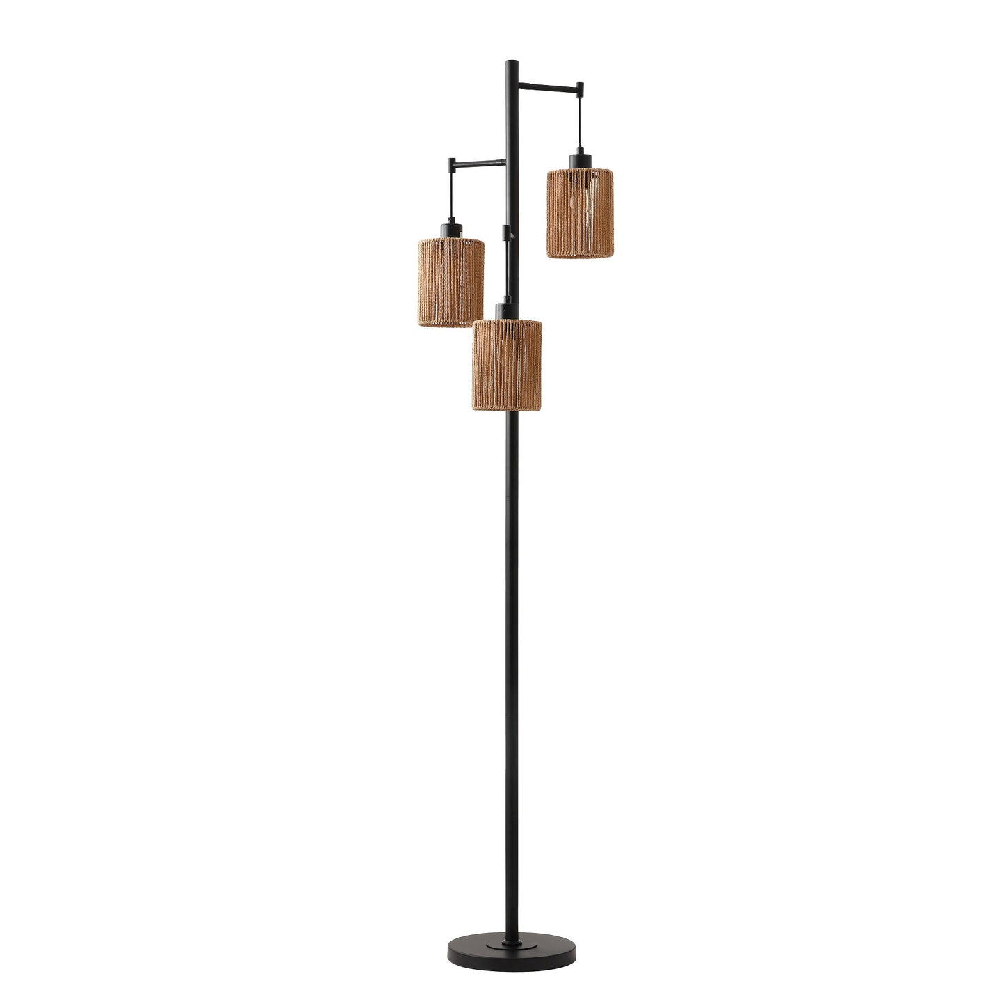 Floor Lamp Traditional Black 69" 3-Light Hemp Shades