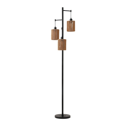 Floor Lamp Traditional Black 69" 3-Light Hemp Shades