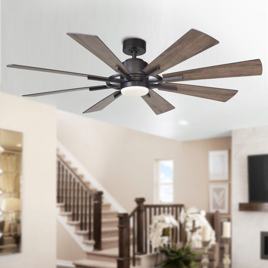60" Farmhouse Ceiling Fan with Light & Remote – 8-Blade, Quiet DC Motor, Indoor/Outdoor