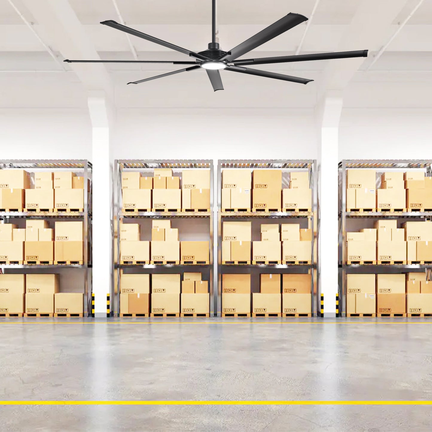 Ceiling Fan Industrial 100" Modern Black 7-Blade LED Light