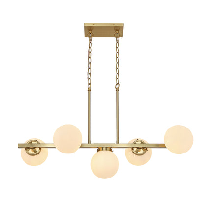 Modern Chandelier Sputnik Brass 5-Light Opal Glass 36"