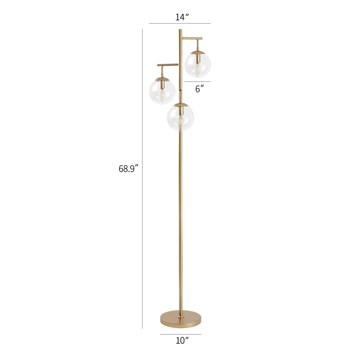 Floor Lamp Modern Brass 70" 3-Light Clear Glass Globes