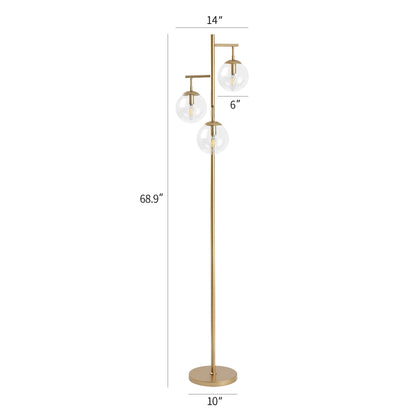 Floor Lamp Modern Brass 70" 3-Light Clear Glass Globes