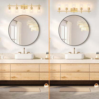 5-Light Gold Vanity Light – Modern Bathroom Wall Light with Ribbed Glass