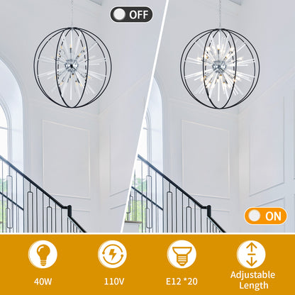 Brio 35" 10-light Modern Black and Silver Orb Chandelier