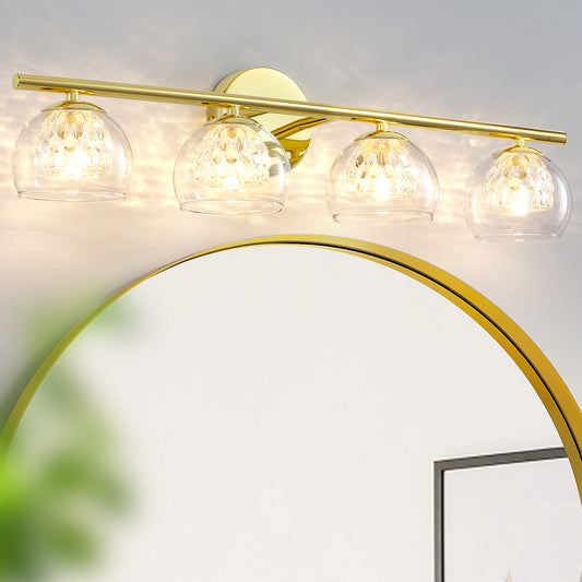 4-Light Gold Crystal Vanity Light – Modern Bathroom Fixture with Inner Crystal Shade