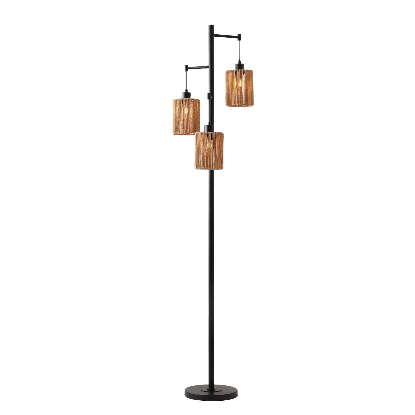 Floor Lamp Traditional Black 69" 3-Light Hemp Shades