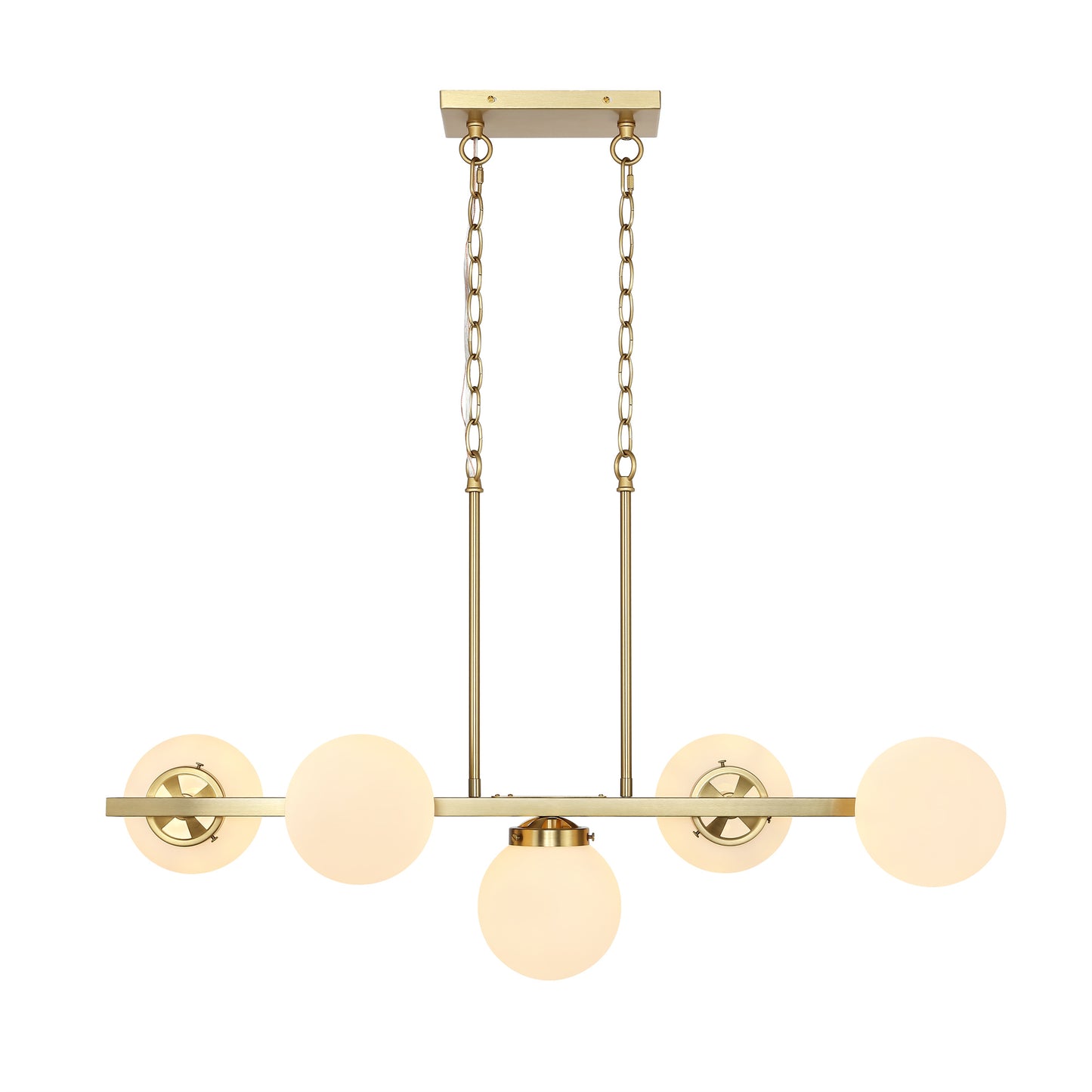 Modern Chandelier Sputnik Brass 5-Light Opal Glass 36"