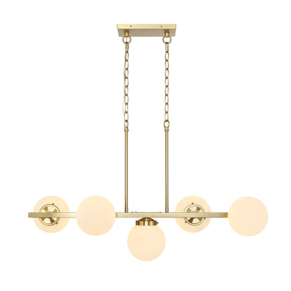 Modern Chandelier Sputnik Brass 5-Light Opal Glass 36"