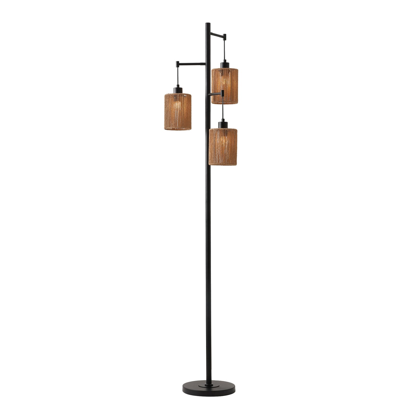 Floor Lamp Traditional Black 69" 3-Light Hemp Shades