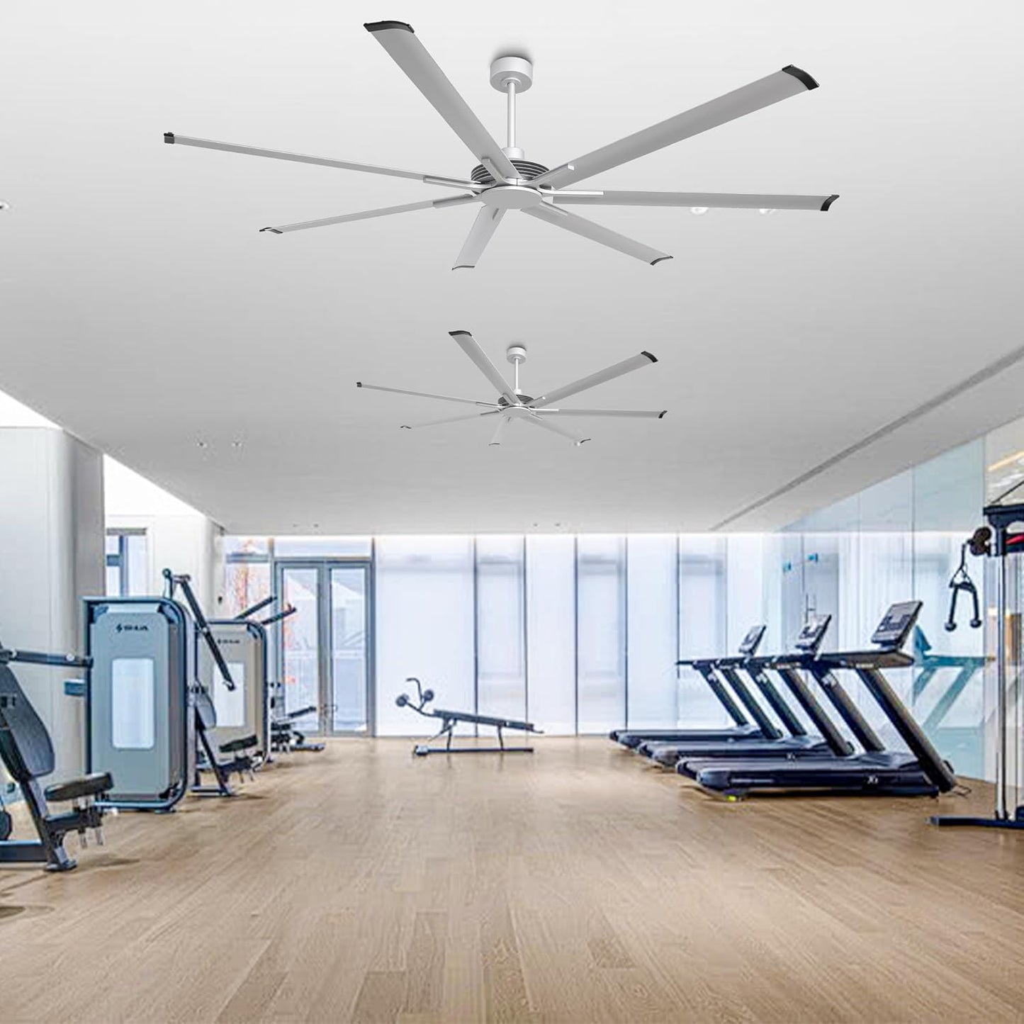 Ceiling Fan Modern 100" Industrial 7-Blade Silver Metal