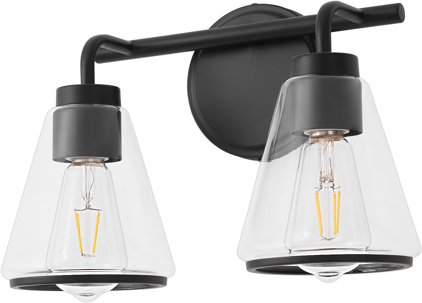 2-Light Matte Black Bathroom Vanity Light with Clear Glass – Modern Wall Light Fixture