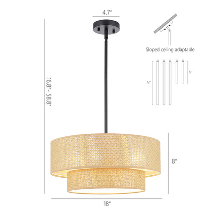 Rattan Chandelier Modern Natural Woven 18" 4-Light Black