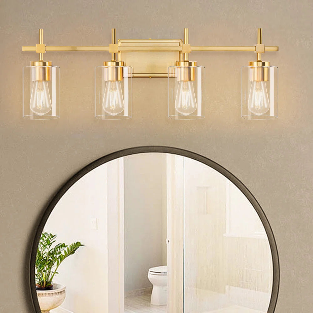 Jasper Gold Traditional Clear Glass 4-Light Bathroom Vanity Light