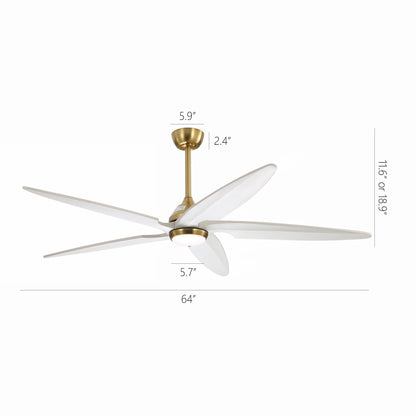 64" Gold and White Ceiling Fan with LED Light and Remote – Modern Large Room Fan