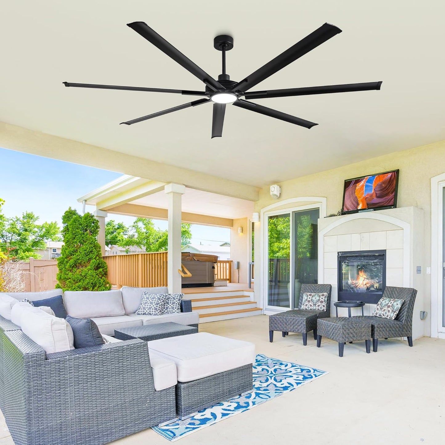 Ceiling Fan Industrial 100" Modern Black 7-Blade LED Light