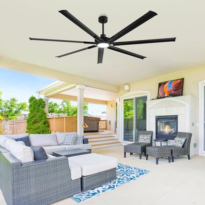 Ceiling Fan Industrial 100" Modern Black 7-Blade LED Light