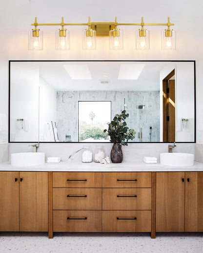 Jasper Gold Clear Glass 6-Light Bathroom Vanity Light