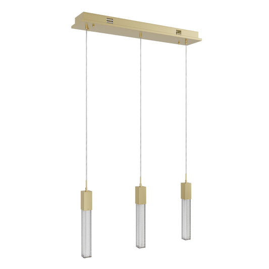 Boa 3-Light LED Brushed Brass Studded Glass Linear Chandelier