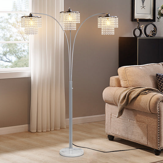 Brio 90" 3-Light Modern Crystal Arc Floor Lamp