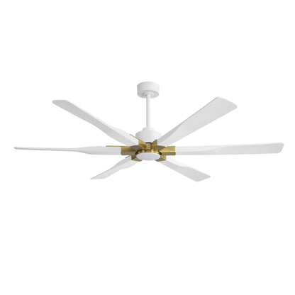 68" White Ceiling Fan with Gold Accents and LED Light – 6-Blade Modern Remote Fan