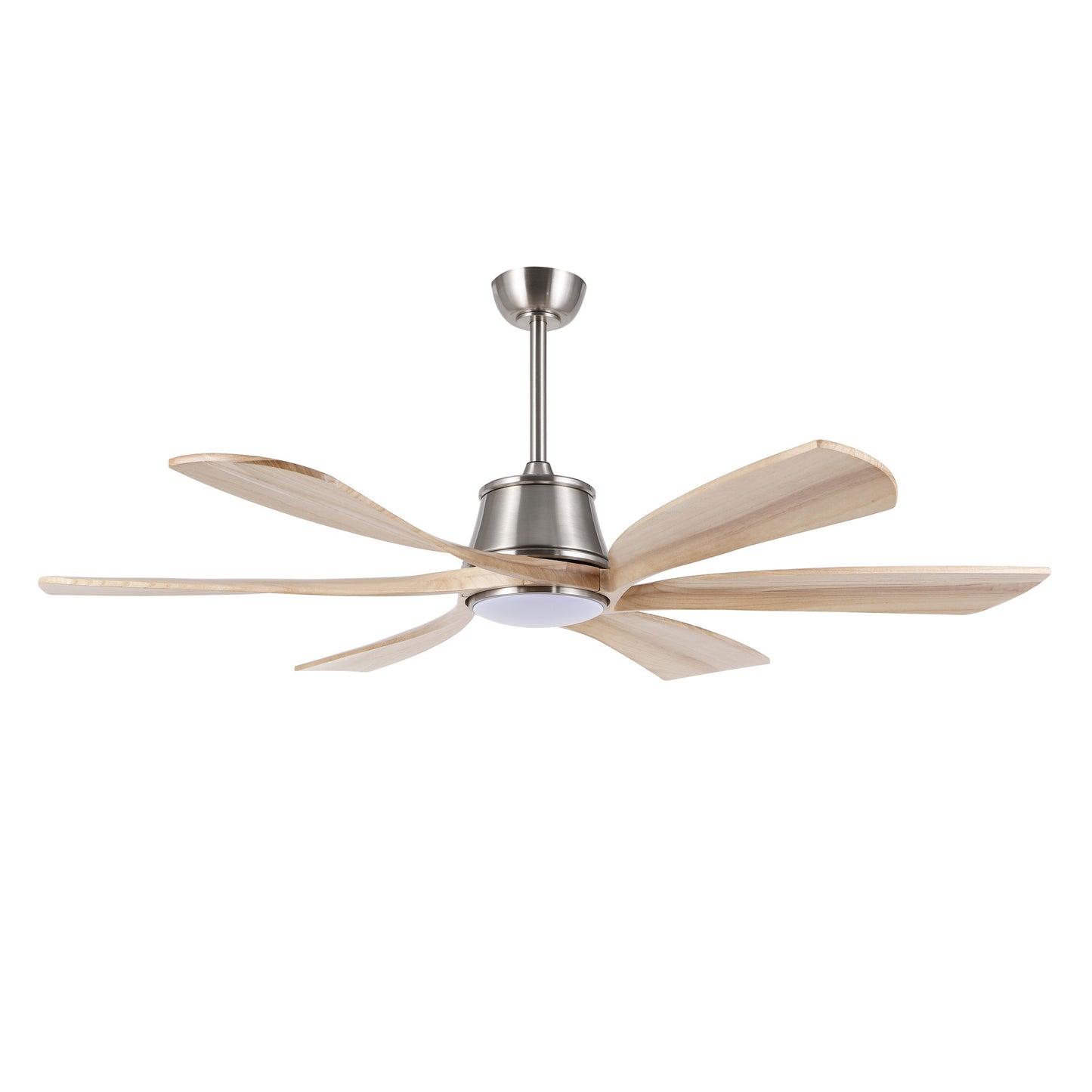 60" Brushed Nickel Ceiling Fan with Wood Blades and LED Light – Modern 6-Blade Smart Fan