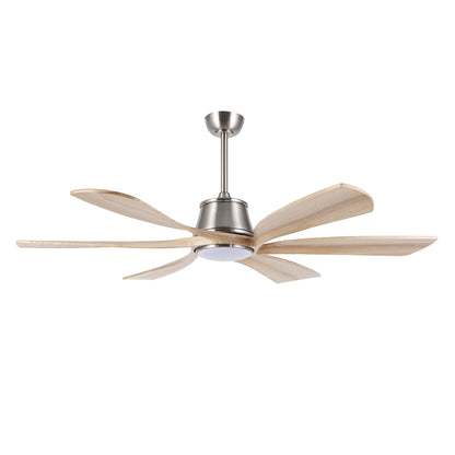 60" Brushed Nickel Ceiling Fan with Wood Blades and LED Light – Modern 6-Blade Smart Fan