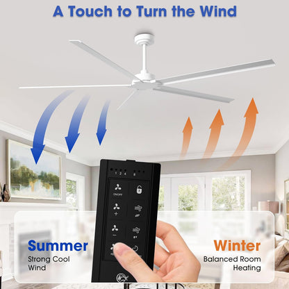 Ceiling Fan 72" Industrial 5-Blade White IPX4 Outdoor Use