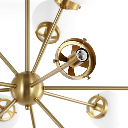Modern Chandelier Sputnik Brass 12-Light Opal Glass 39"