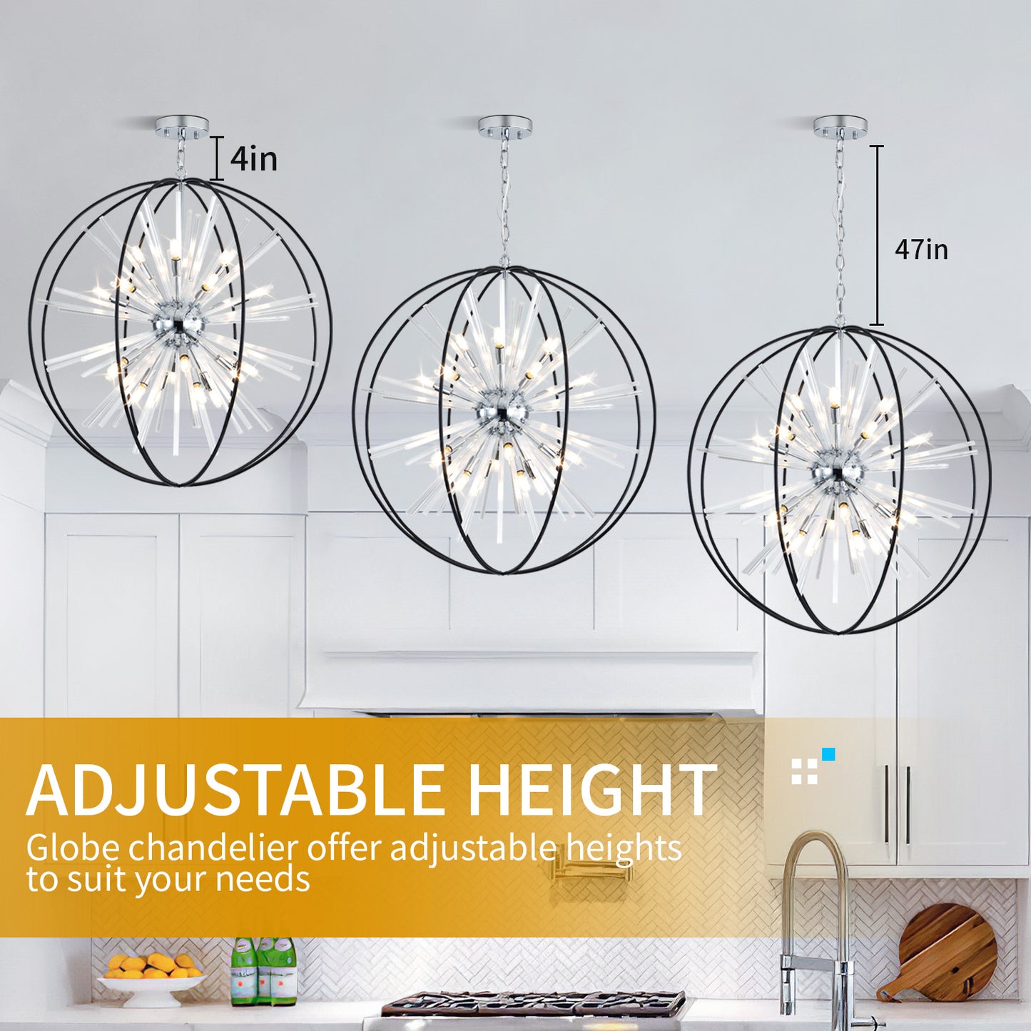 Brio 35" 10-light Modern Black and Silver Orb Chandelier