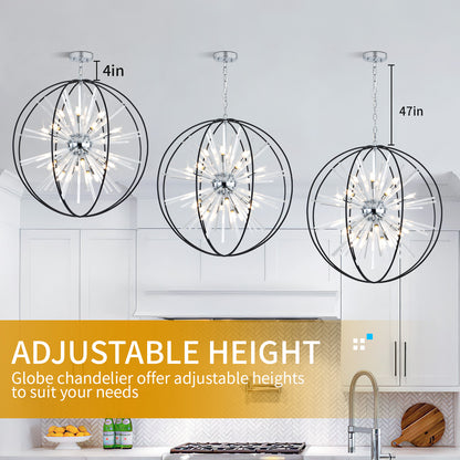 Brio 35" 10-light Modern Black and Silver Orb Chandelier