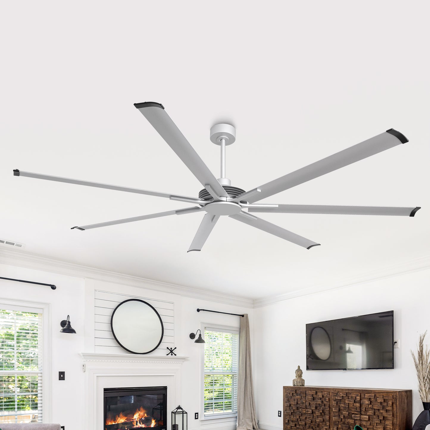 Ceiling Fan Modern 100" Industrial 7-Blade Silver Metal