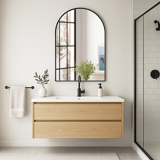 Wall Mirror 30x48" Modern Black Framed Arched Design