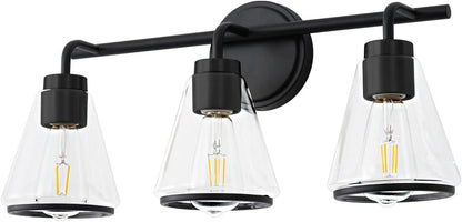 3-Light Matte Black Bathroom Vanity Light with Clear Glass – Modern Wall Light Fixture