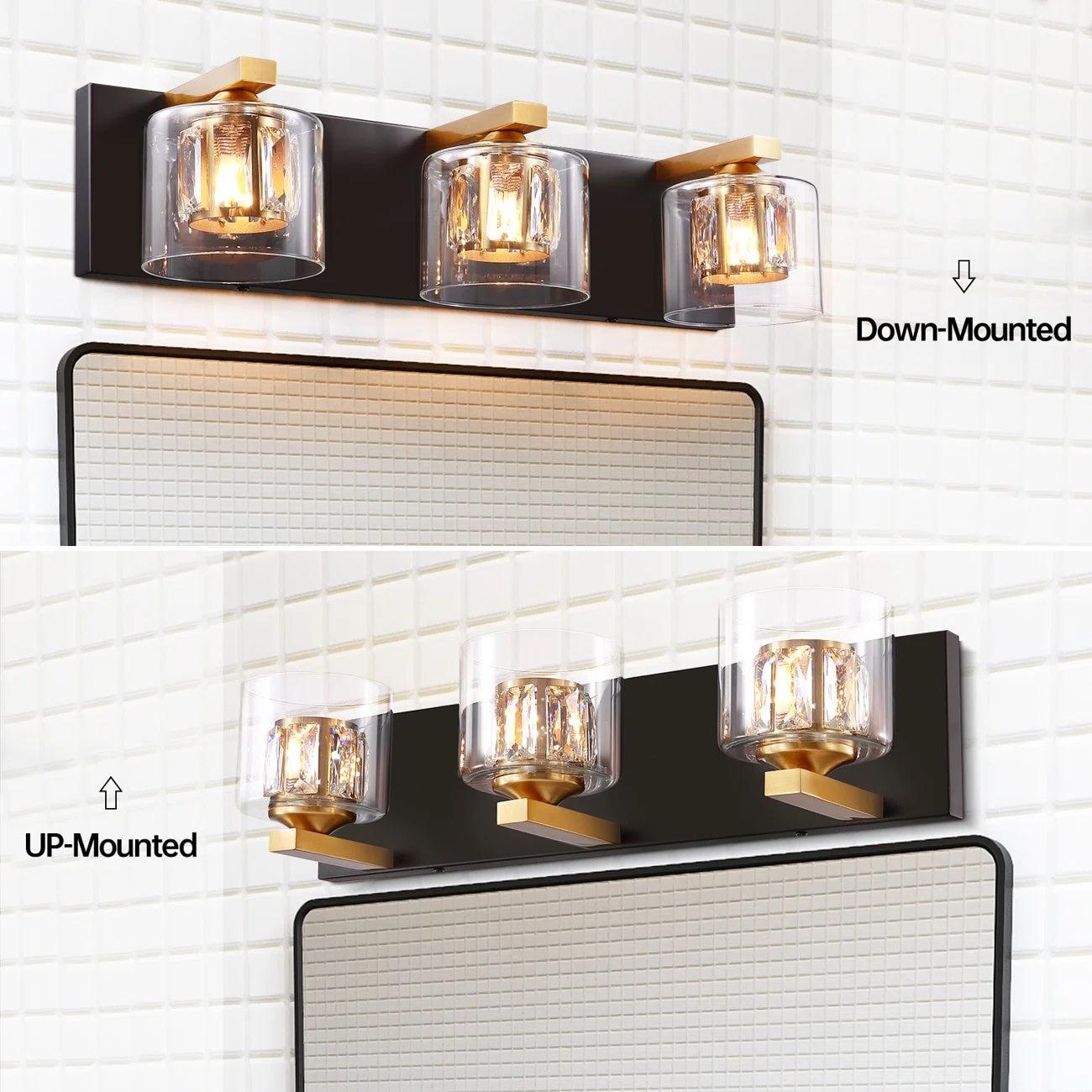 Kolt Black & Gold Traditional 3-Light Bathroom Vanity Light