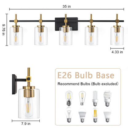 Jasper Black & Gold Clear Glass 5-Light Bathroom Vanity Light